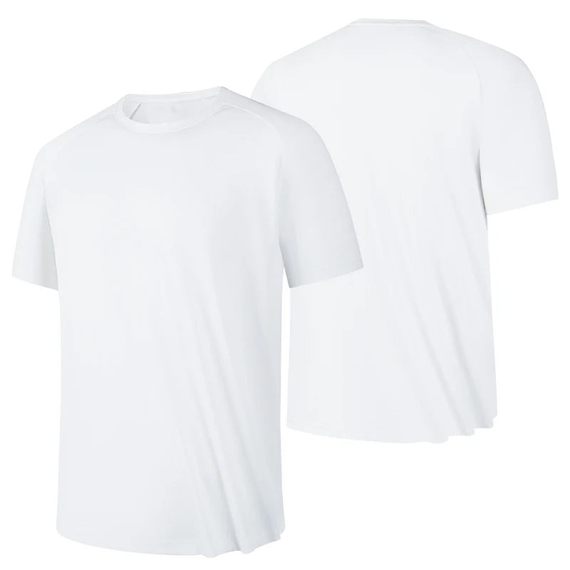 Homens de alta qualidade respirável secagem rápida correndo esportes fitness respirável confortável manga curta camiseta casual luz ginásio topos