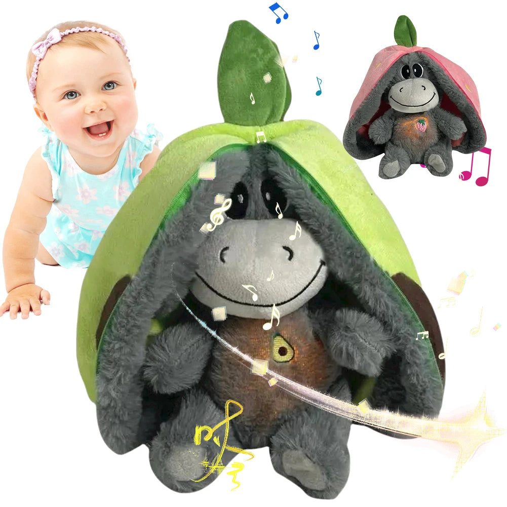 30cm bebê morango burro brinquedo de pelúcia com luzes respiração burro dormir boneca recheado criativo em frutas transformar boneca presente