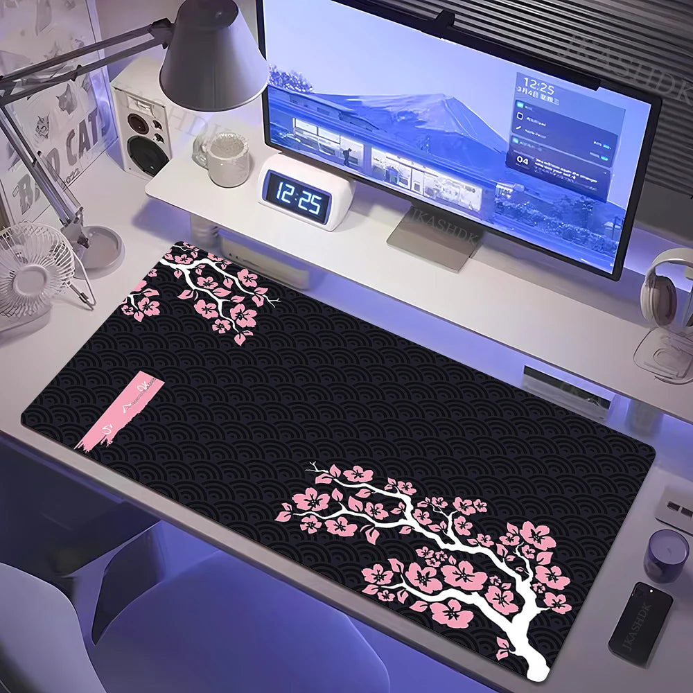 Estilo japonês rosa flor de cerejeira mousepad sakura mouse pad gamer grande 800x300mm tapetes de mesa teclado borracha antiderrapante tapete de mesa