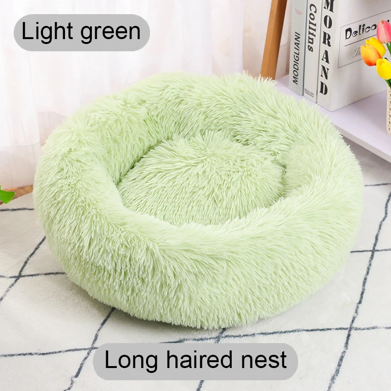 Cama longa de pelúcia para gatos, cesta para cães, almofada, cama para gatos, animais, sofá de dormir, 40-60cm, cama redonda para animais de estimação, cama grande para cães, super macia