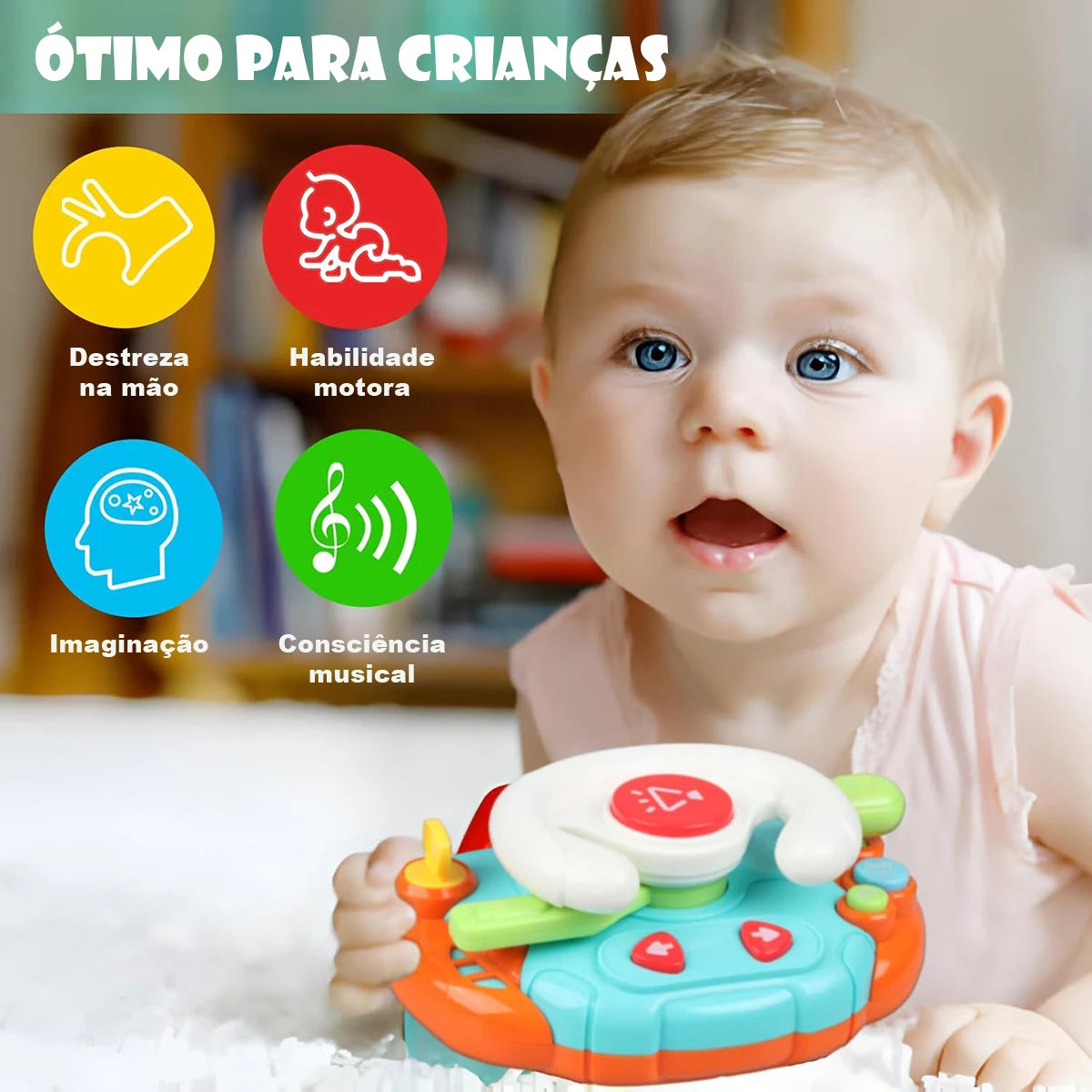 Brinquedos de Viagem de Aprendizagem Sensorial para Bebês Montessori com Som e Luz - Brinquedos Musicais com Volante para Bebês