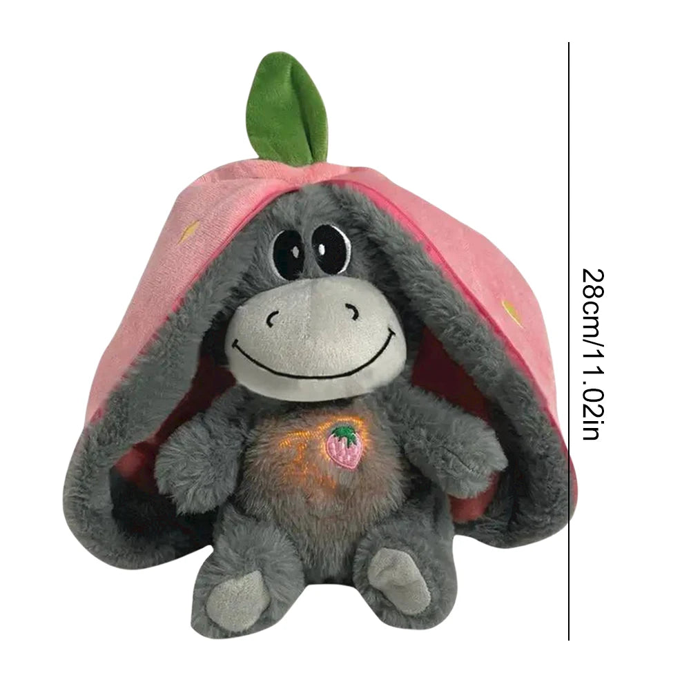 30cm bebê morango burro brinquedo de pelúcia com luzes respiração burro dormir boneca recheado criativo em frutas transformar boneca presente
