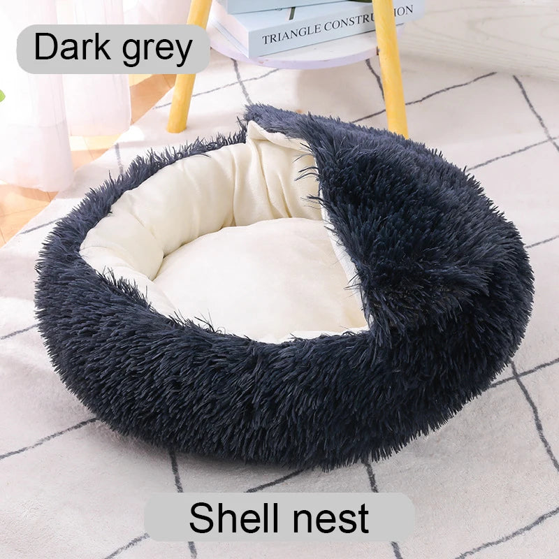 Cama longa de pelúcia para gatos, cesta para cães, almofada, cama para gatos, animais, sofá de dormir, 40-60cm, cama redonda para animais de estimação, cama grande para cães, super macia