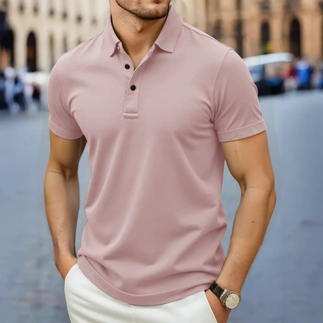 Novo negócio masculino casual camisa de manga curta cor sólida camisa polo moda respirável confortável versátil topo