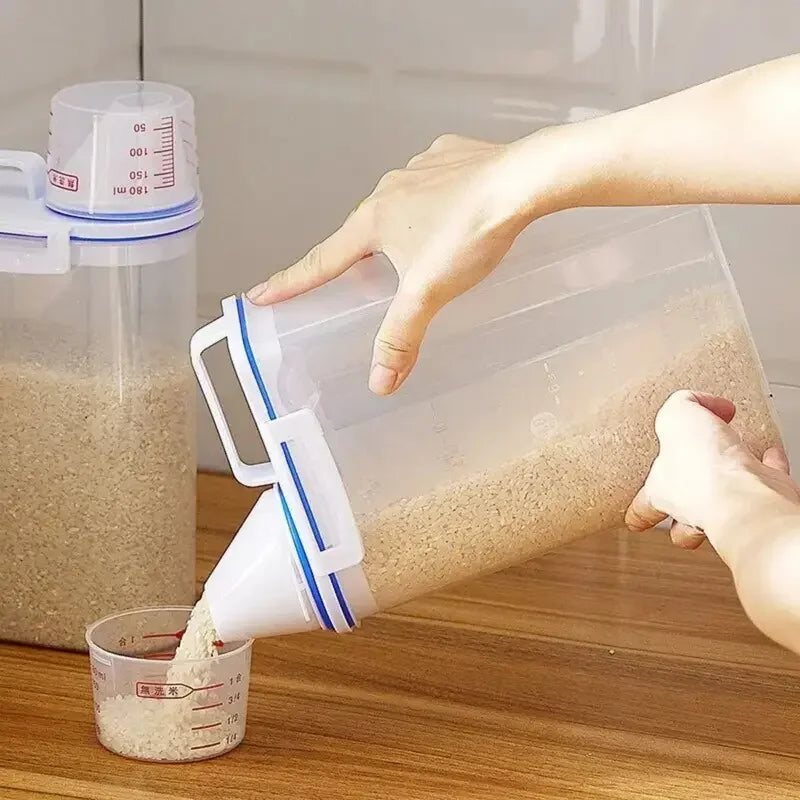【Vendas quentes】 1pc recipiente de armazenamento de alimentos de arroz e grãos com copo de medição, cozinha à prova de umidade e à prova de insetos à prova de poeira