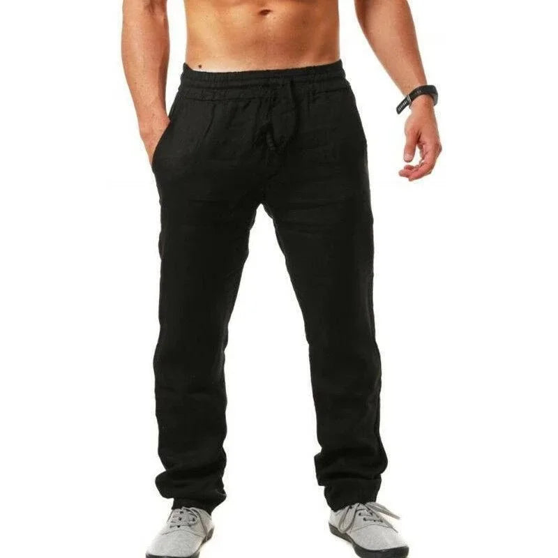 2025 novos homens primavera verão qualidade calças dos homens algodão cânhamo respirável confortável casual casa calças retas de linho calças masculinas