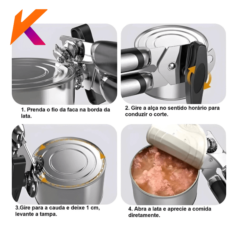 Abridor De Latas E Garrafas Aço Inox Profissional Para Cozinha