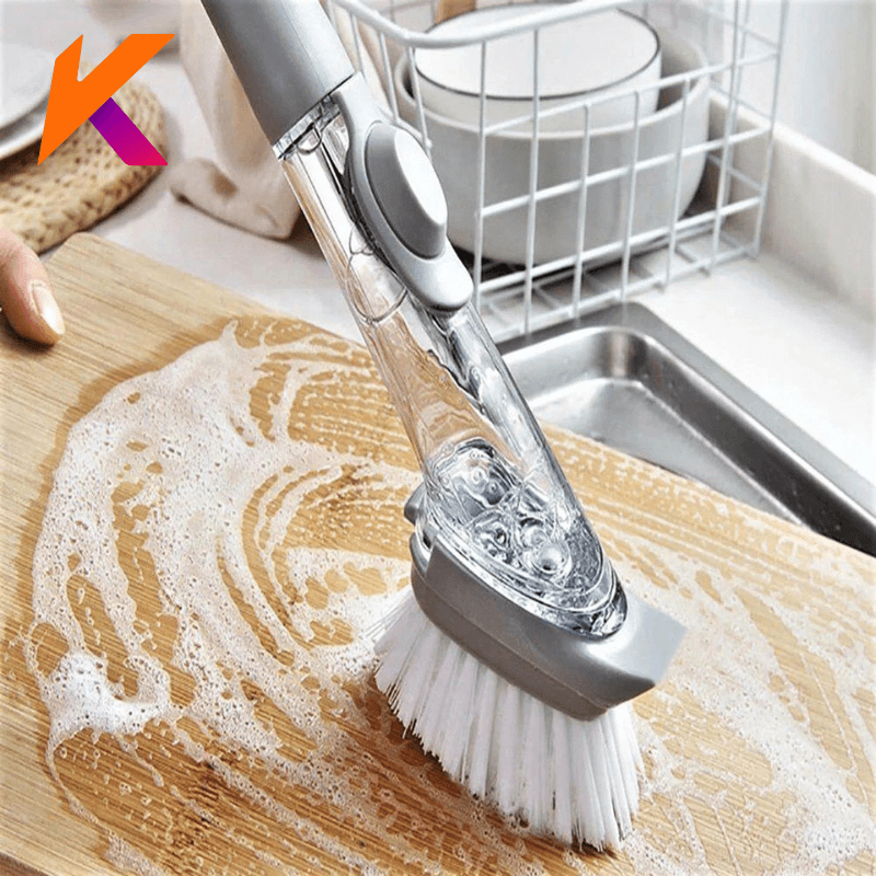 Escova Limpeza 2 em 1 Dispenser Detergente Prática Multifuncional Compacta Cozinha Higiene Durável Fácil Uso Armazenamento