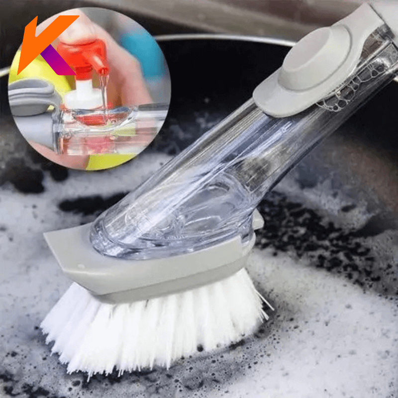 Escova Limpeza 2 em 1 Dispenser Detergente Prática Multifuncional Compacta Cozinha Higiene Durável Fácil Uso Armazenamento