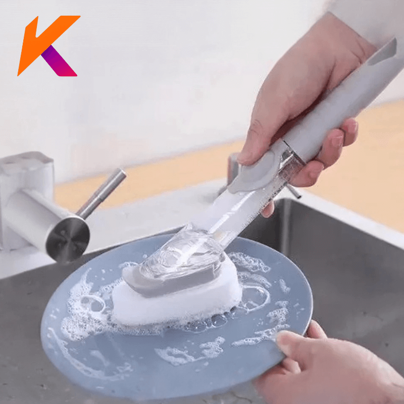 Escova Limpeza 2 em 1 Dispenser Detergente Prática Multifuncional Compacta Cozinha Higiene Durável Fácil Uso Armazenamento