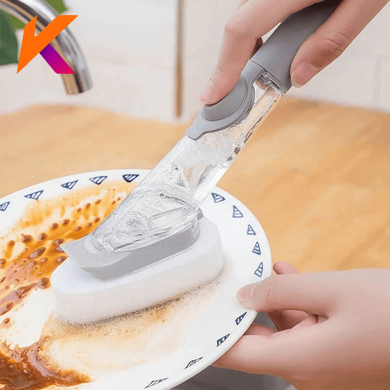 Escova Limpeza 2 em 1 Dispenser Detergente Prática Multifuncional Compacta Cozinha Higiene Durável Fácil Uso Armazenamento