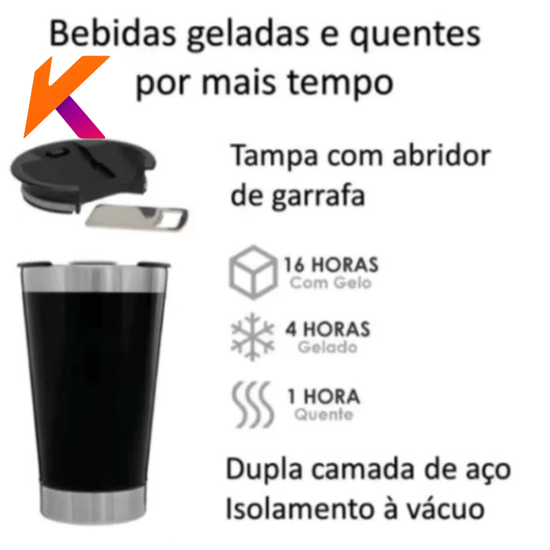 Copo Térmico  473ml Beba Gelado ou quente com Tampa e Abridor