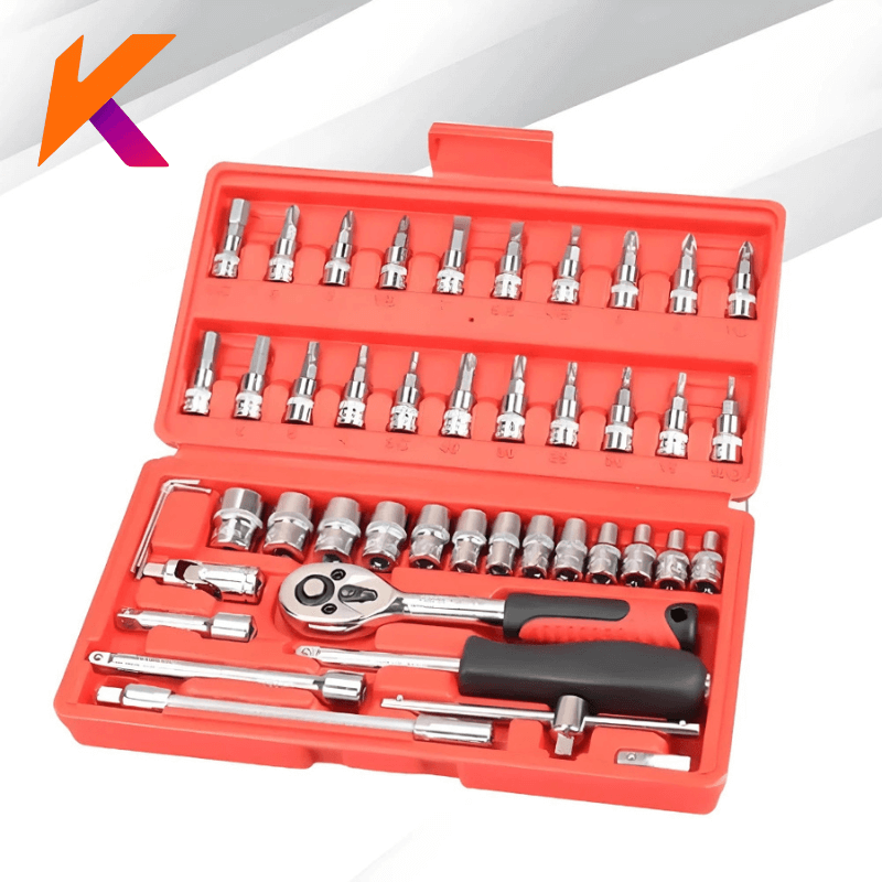 Kit De Ferramentas 46 Peças Chave Catraca Reversível Com Maleta Jogo de Soquete Para Manutenção E Reparo