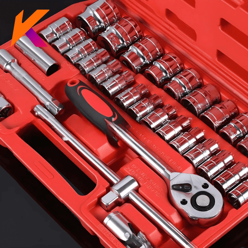 Kit De Ferramentas 46 Peças Chave Catraca Reversível Com Maleta Jogo de Soquete Para Manutenção E Reparo