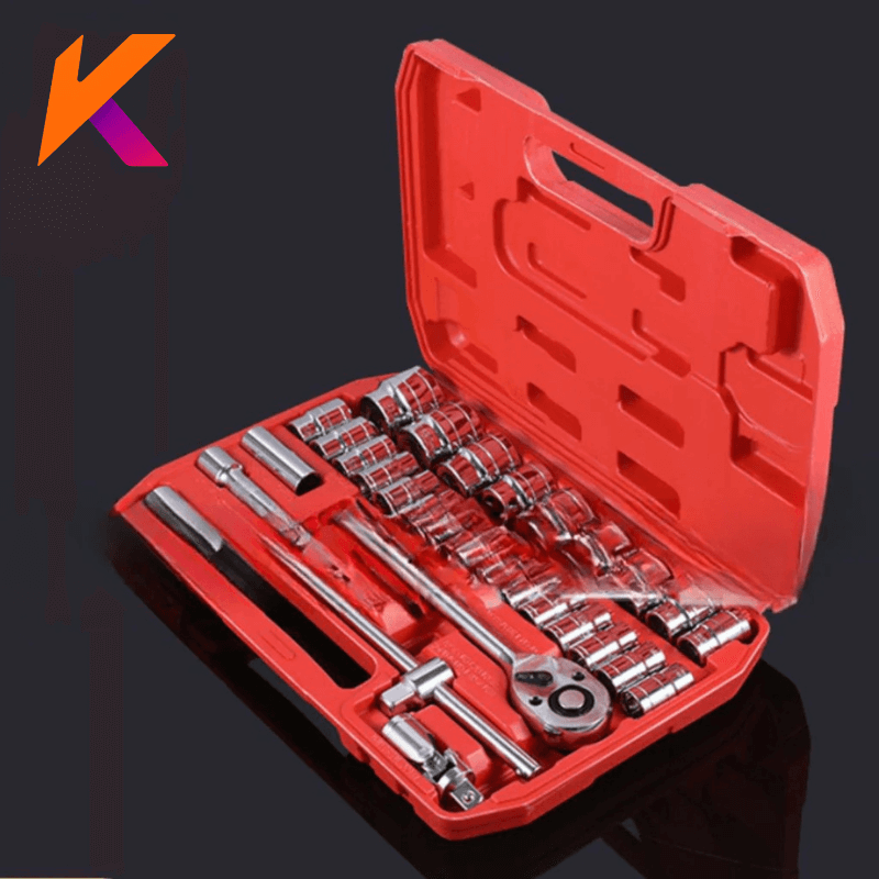 Kit De Ferramentas 46 Peças Chave Catraca Reversível Com Maleta Jogo de Soquete Para Manutenção E Reparo