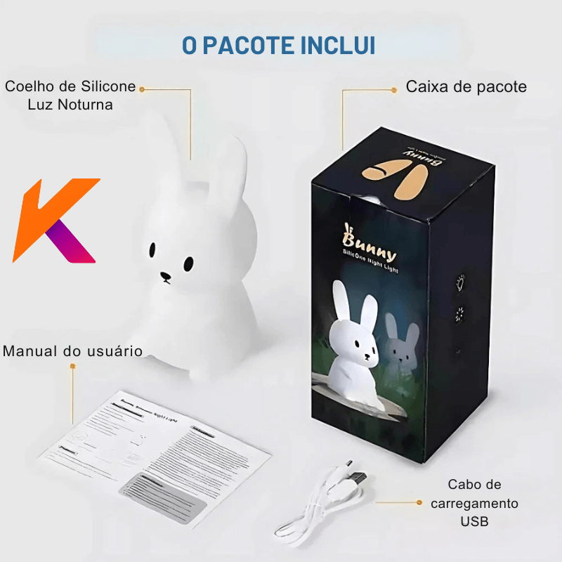 Luminária coelho de Silicone USB com Toque – Luz Noturna