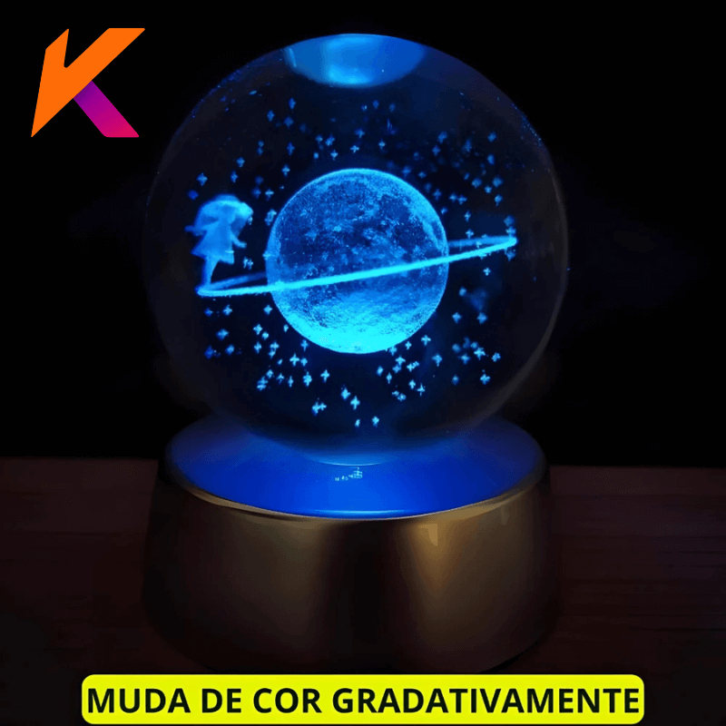 Luminária Cristal De Mesa Bola de Cristal Planeta Terra, Lua, Galáxia e Sistema Solar LED Base De Madeira Decoração
