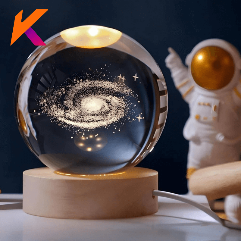 Luminária Cristal De Mesa Bola de Cristal Planeta Terra, Lua, Galáxia e Sistema Solar LED Base De Madeira Decoração