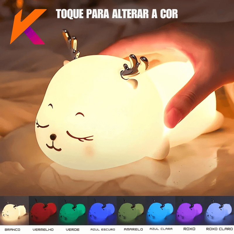 Mini Luminária Abajur Cervo Fofo Led Silicone Touch Recarregável