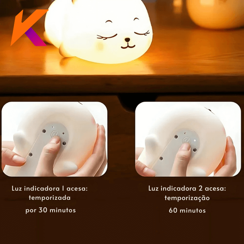 Mini Luminária Abajur Cervo Fofo Led Silicone Touch Recarregável