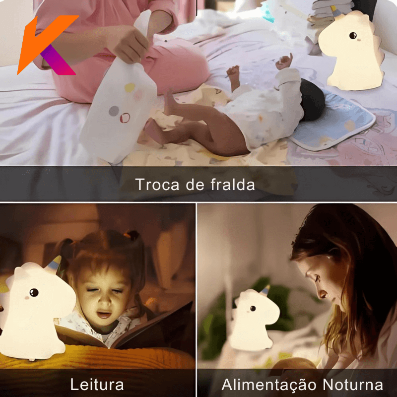Mini Luminária Abajur Unicornio Fofo Led Silicone Touch Recarregável