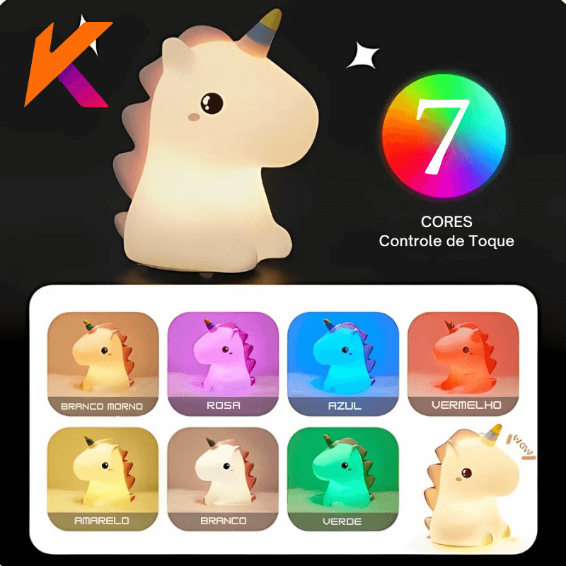 Mini Luminária Abajur Unicornio Fofo Led Silicone Touch Recarregável