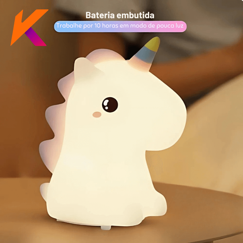 Mini Luminária Abajur Unicornio Fofo Led Silicone Touch Recarregável