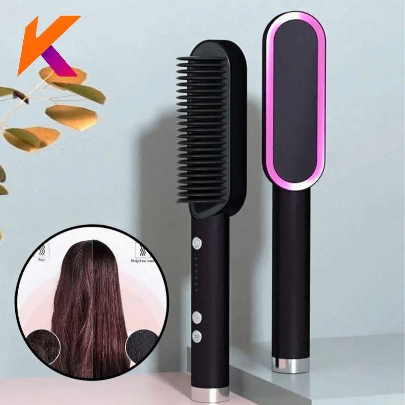 Brasil Conjunto de alisador de cabelo, pente para cabelos encaracolados, aquecimento rápido multifuncional profissional 2-em-1