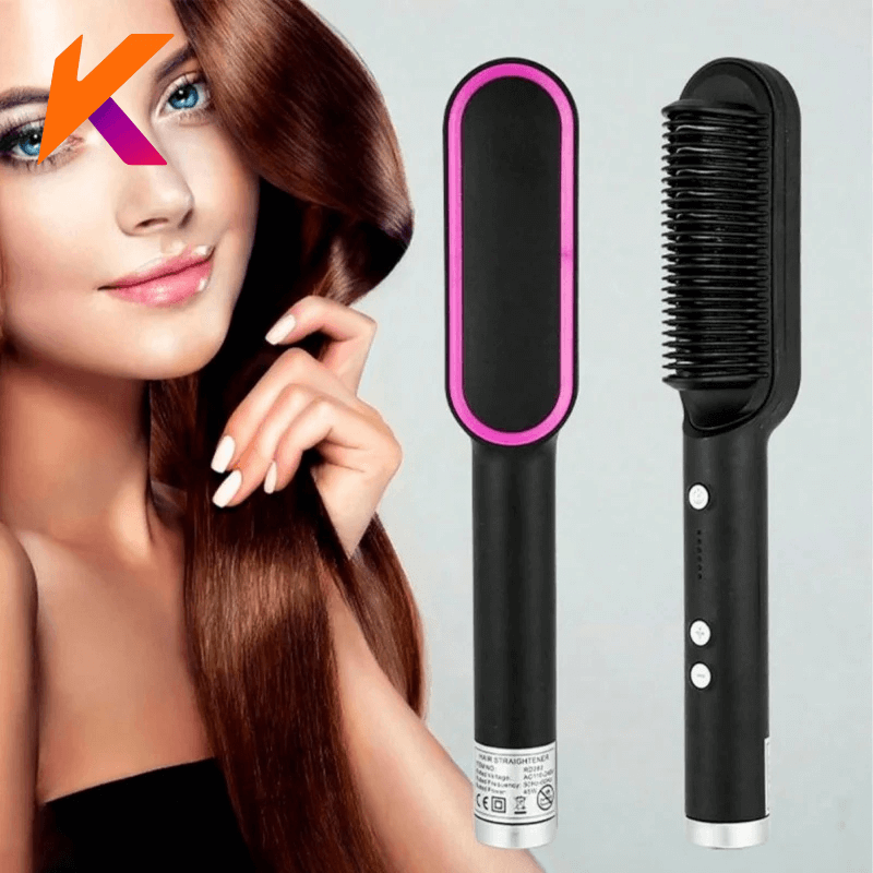 Brasil Conjunto de alisador de cabelo, pente para cabelos encaracolados, aquecimento rápido multifuncional profissional 2-em-1