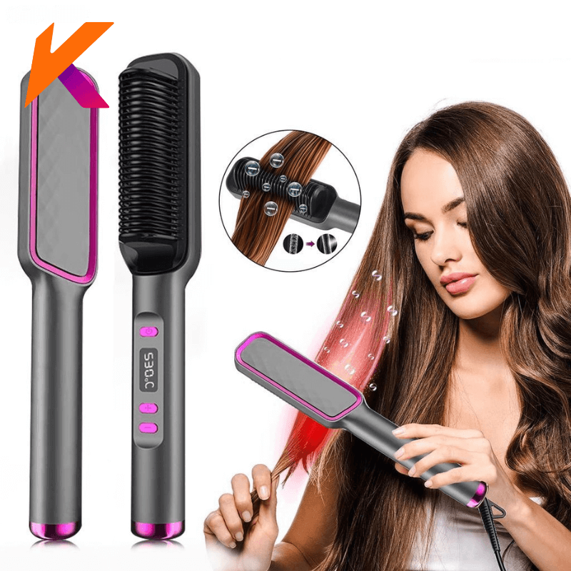 Brasil Conjunto de alisador de cabelo, pente para cabelos encaracolados, aquecimento rápido multifuncional profissional 2-em-1