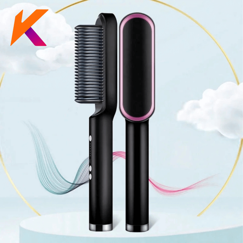 Brasil Conjunto de alisador de cabelo, pente para cabelos encaracolados, aquecimento rápido multifuncional profissional 2-em-1