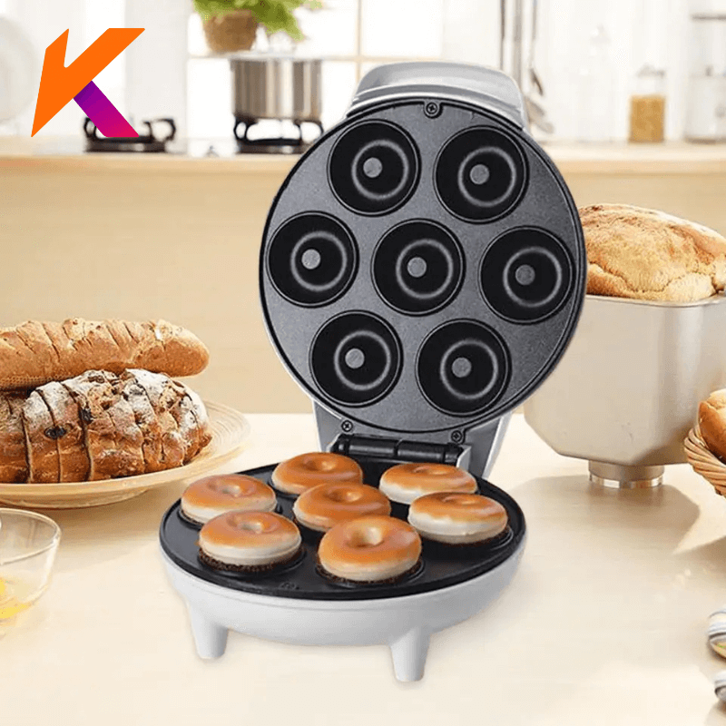ZOMMI Mini Maquina de Donuts 1200W 7 Bocas Superficie Antiaderente Fácil de Usar e Lavar Confeitaria Doce DIY Culinária