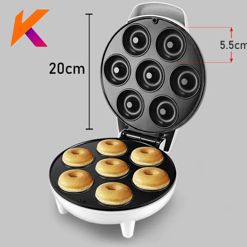 ZOMMI Mini Maquina de Donuts 1200W 7 Bocas Superficie Antiaderente Fácil de Usar e Lavar Confeitaria Doce DIY Culinária