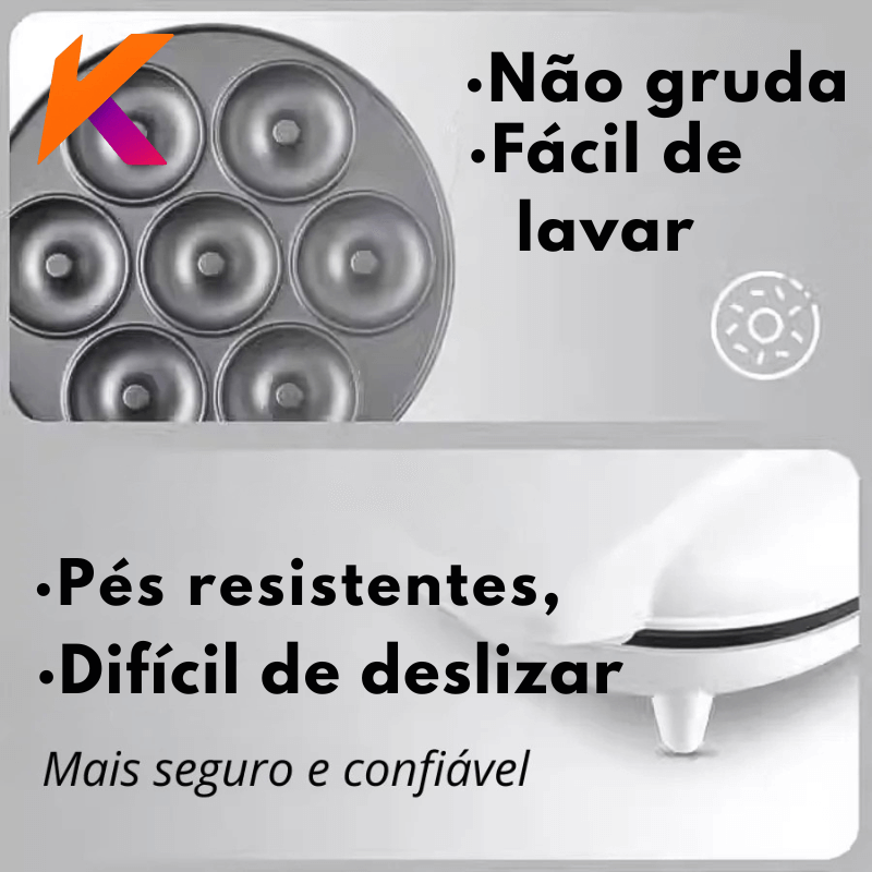 ZOMMI Mini Maquina de Donuts 1200W 7 Bocas Superficie Antiaderente Fácil de Usar e Lavar Confeitaria Doce DIY Culinária