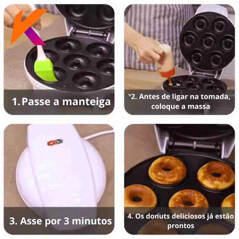 ZOMMI Mini Maquina de Donuts 1200W 7 Bocas Superficie Antiaderente Fácil de Usar e Lavar Confeitaria Doce DIY Culinária