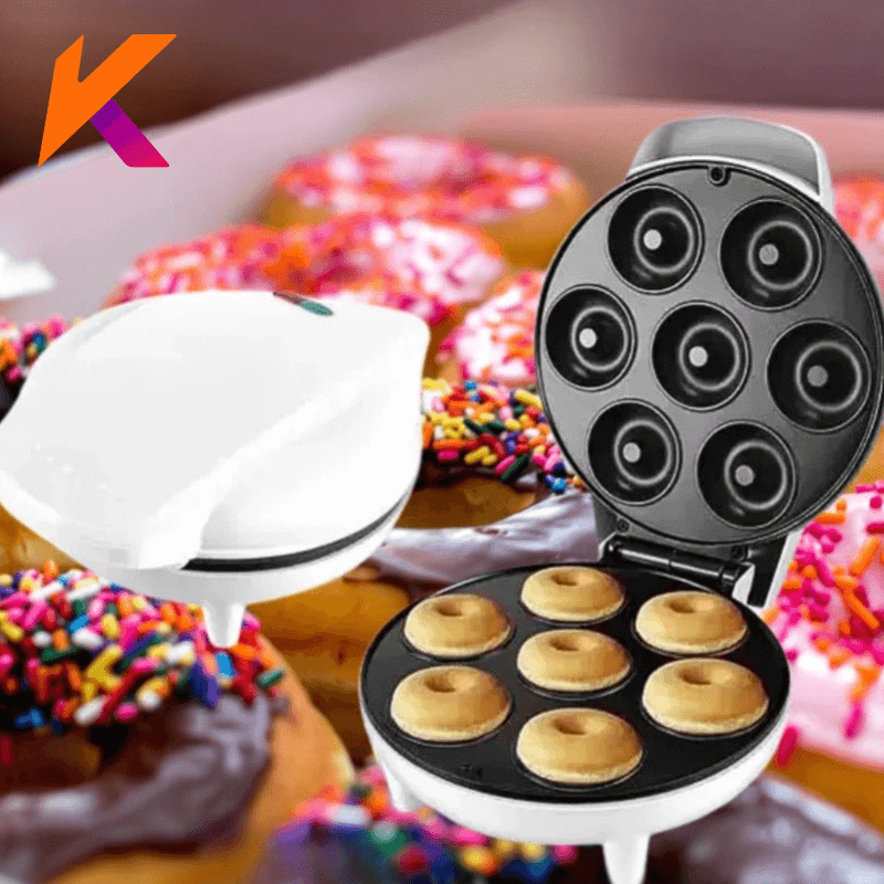 ZOMMI Mini Maquina de Donuts 1200W 7 Bocas Superficie Antiaderente Fácil de Usar e Lavar Confeitaria Doce DIY Culinária