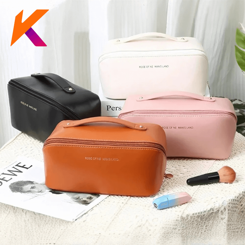Bolsa Necessaire Feminina para Maquiagem e Cosméticos Couro Maleta De Grande Capacidade Portátil Viagem