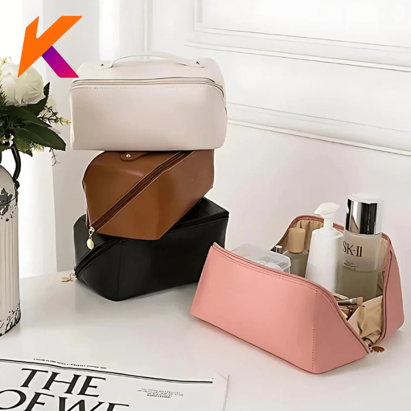 Bolsa Necessaire Feminina para Maquiagem e Cosméticos Couro Maleta De Grande Capacidade Portátil Viagem