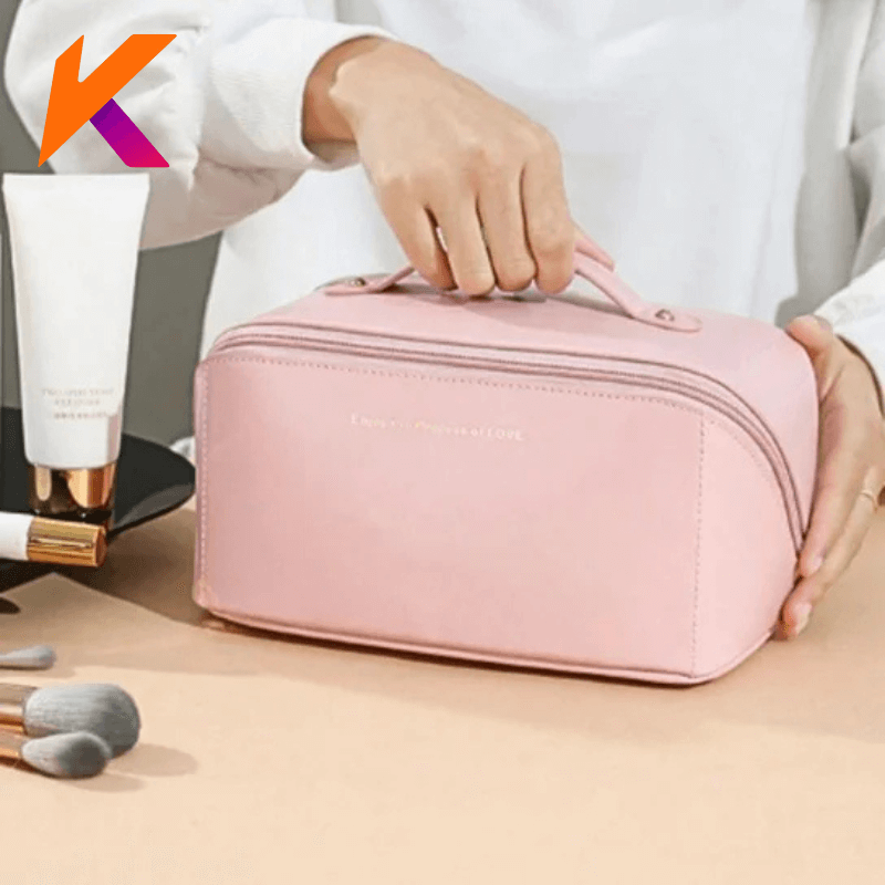 Bolsa Necessaire Feminina para Maquiagem e Cosméticos Couro Maleta De Grande Capacidade Portátil Viagem