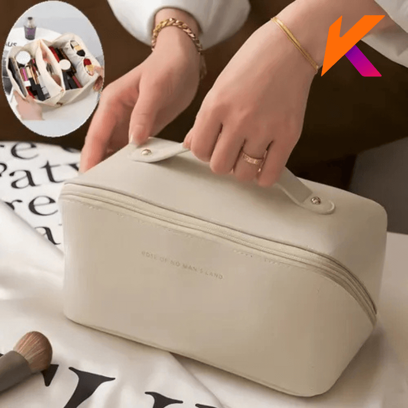 Bolsa Necessaire Feminina para Maquiagem e Cosméticos Couro Maleta De Grande Capacidade Portátil Viagem
