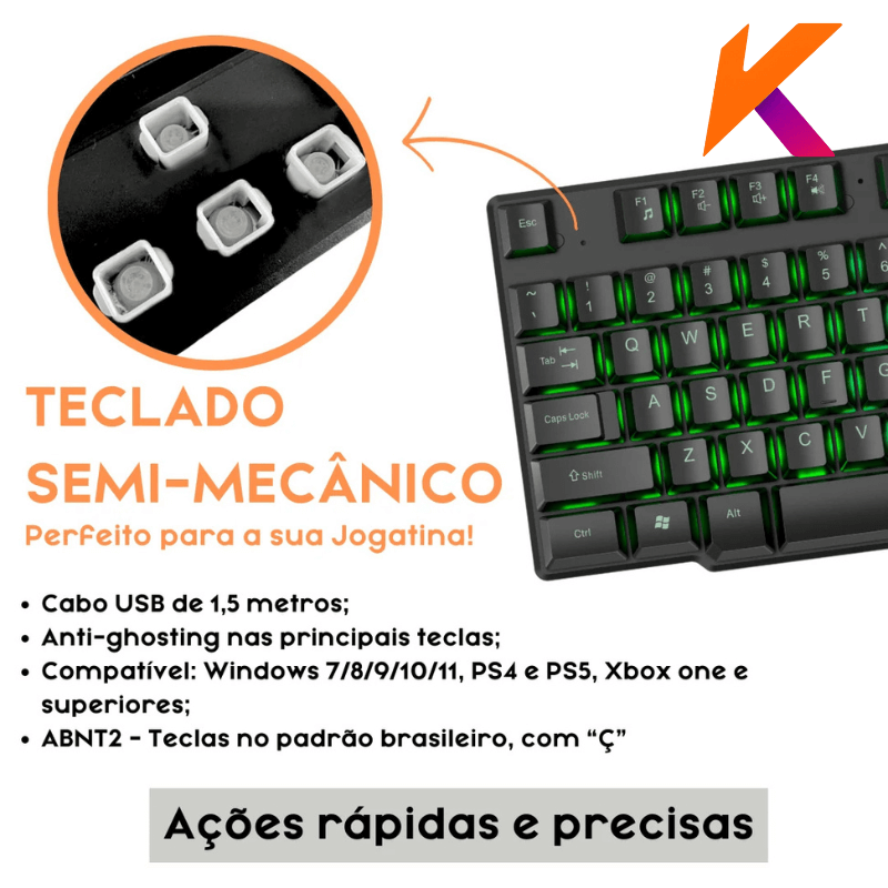 Teclado Gamer Led Rgb Compatível com PC, PS4 e Xbox