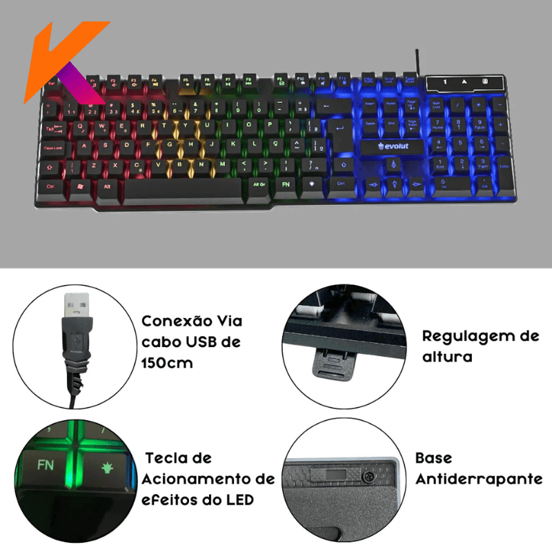 Teclado Gamer Led Rgb Compatível com PC, PS4 e Xbox