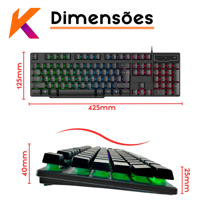 Teclado Gamer Led Rgb Compatível com PC, PS4 e Xbox